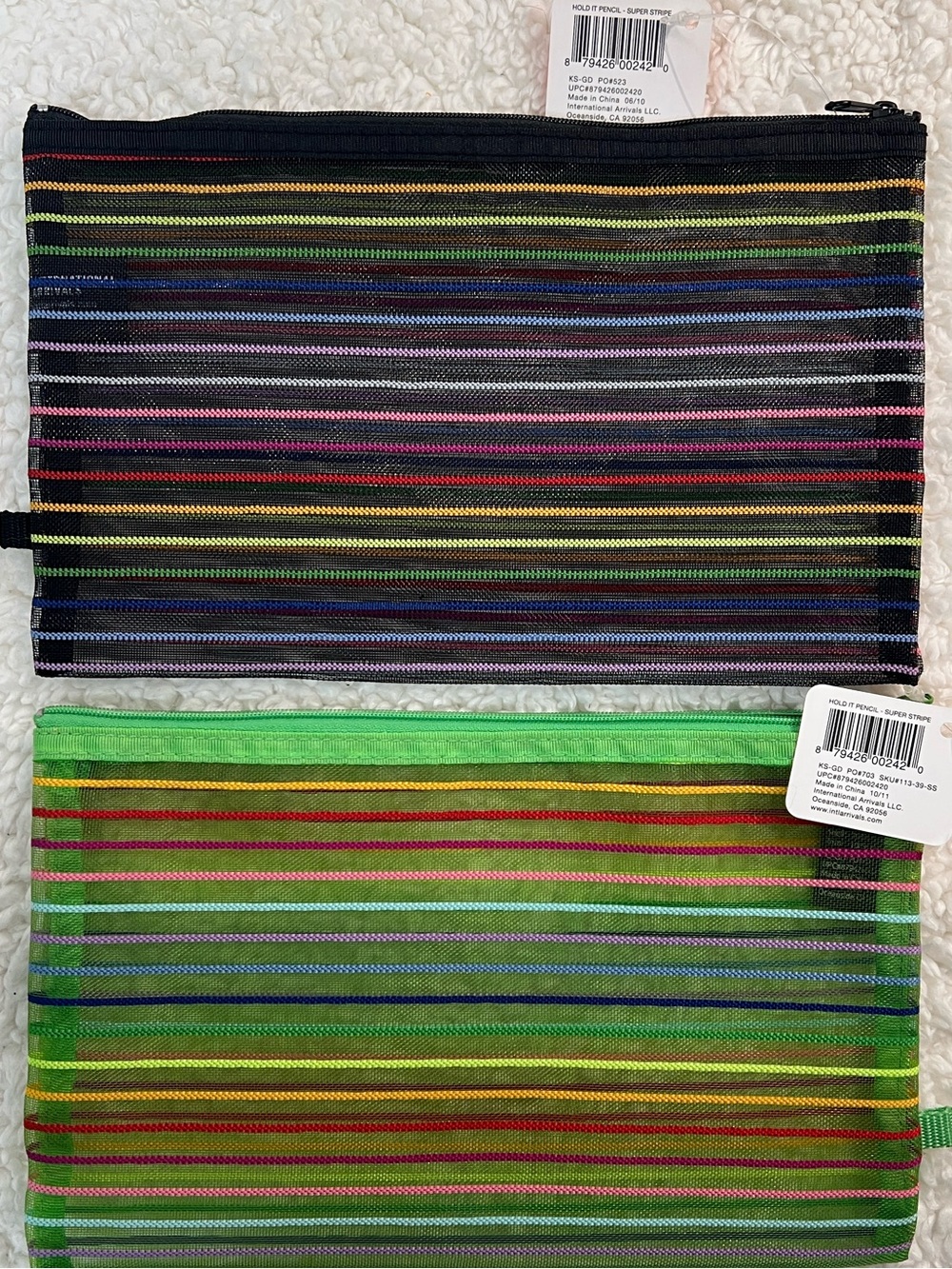 OOLY Intl Arrivals "Hold It" Super Duty Strip Mesh Zip Pouch Set of 2 - Picture 2 of 8